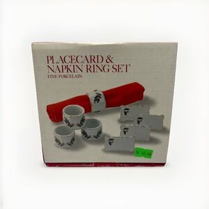 Fine Porcelain Napkin Rings & Placecard Set of 4 Made in Japan Hand Decorated